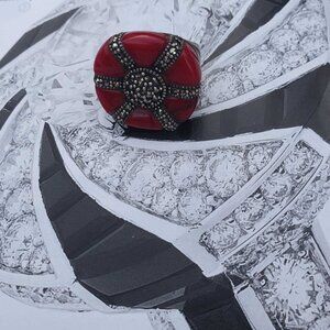 Artisan Sterling Silver Ring With Red Stone Fashion Design Women Jewelry Size 6